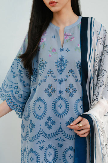 3 Piece Unstitched Heavy Embroidered Pure Lawn Suit with Fine Printed Silk Dupatta